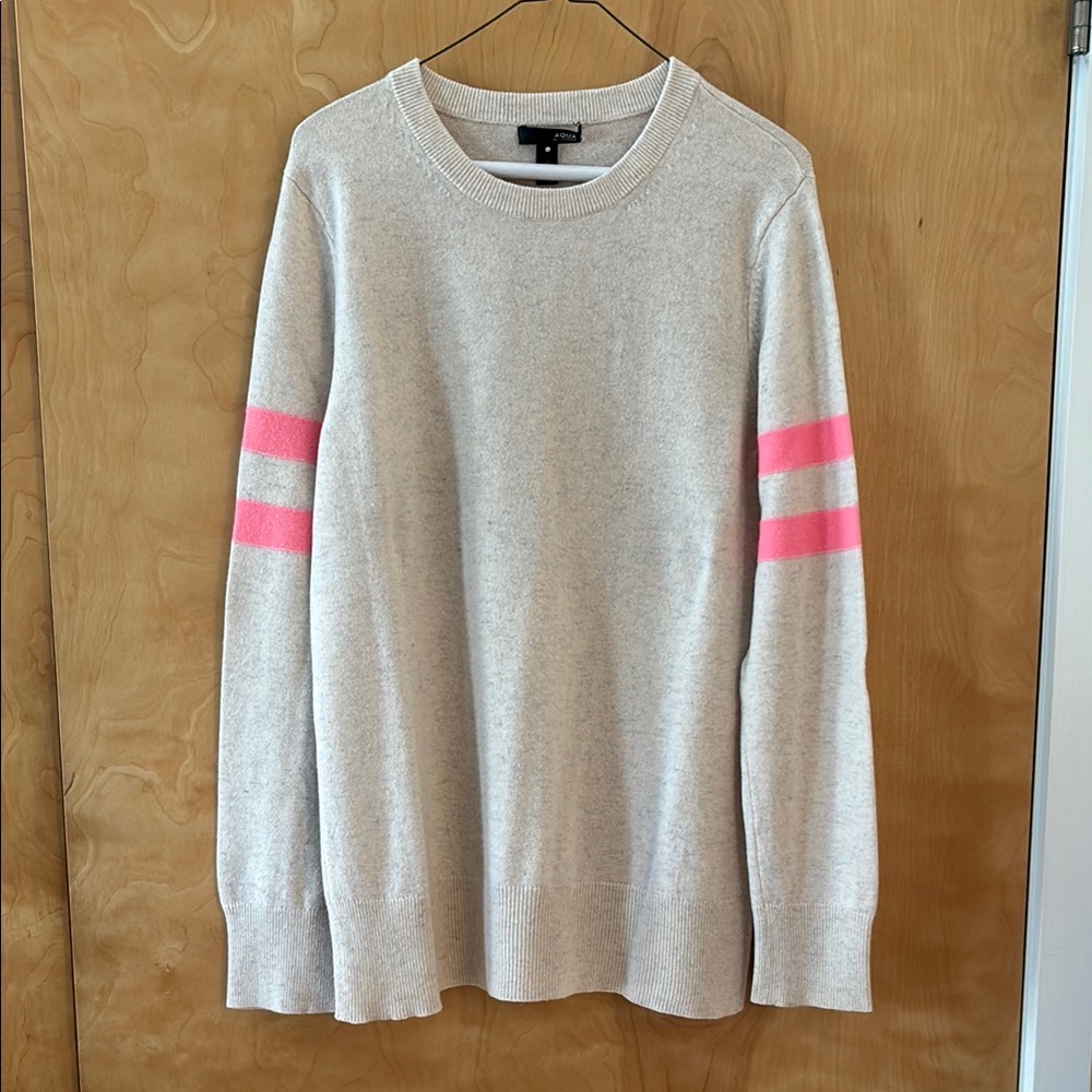 Aqua Cashmere Cream Sweater with Pink Accents